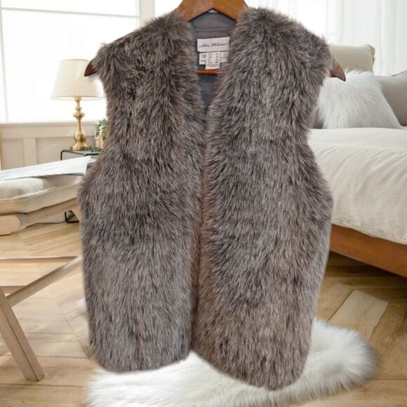 VINTAGE LORI WEIDNER SILVER GREY FAUR FUR VEST SUEDE BACK FAUX FOX HAIR - Picture 6 of 16
